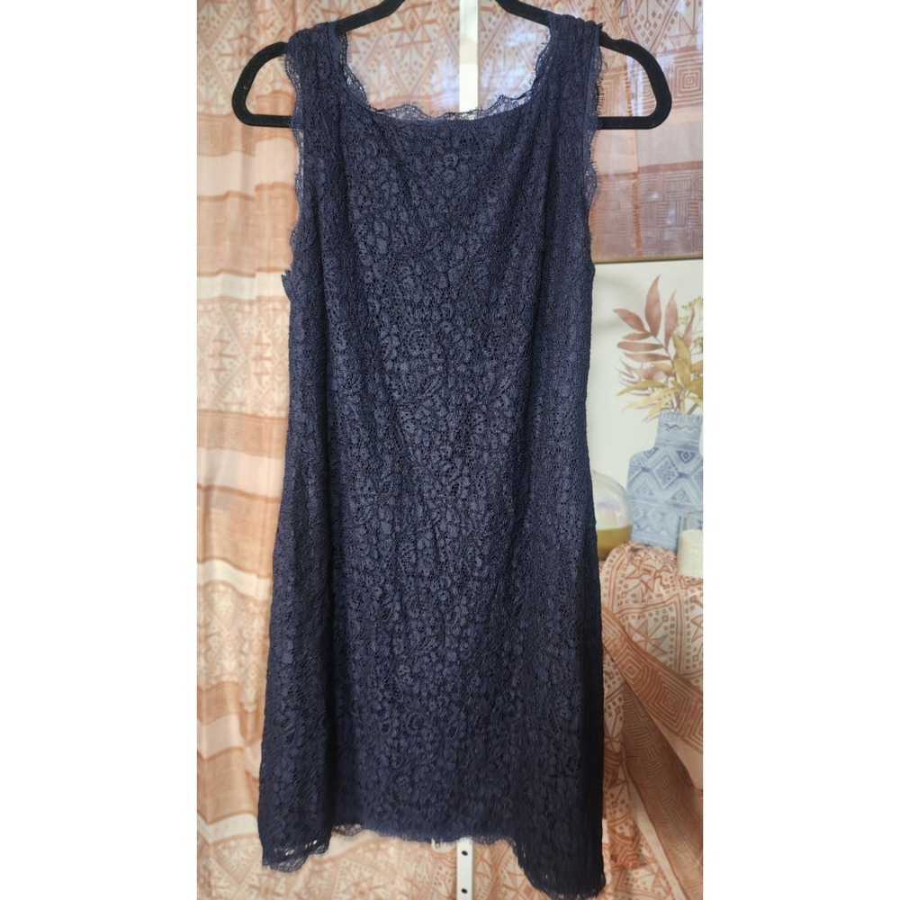 Adrianna Papell Navy Lace Sheath Dress Sleeveless Round Neck Floral size 16